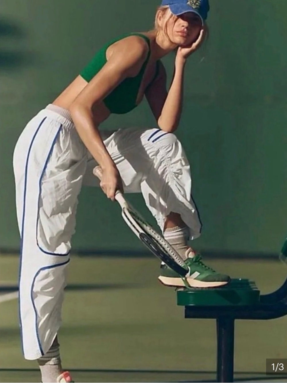 Free People Movement Track Star Pants White Blue Stripe Ruched XS NWT